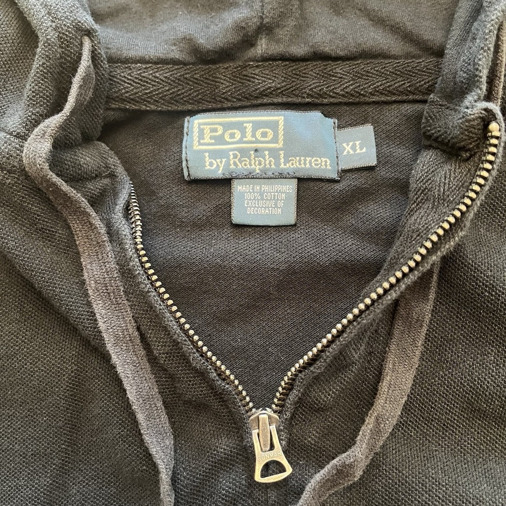 Vintage Polo Ralph Lauren Hoodie Mens XL Black Full Zip Cotton‎ Pony Conmar Zip - Picture 6 of 12